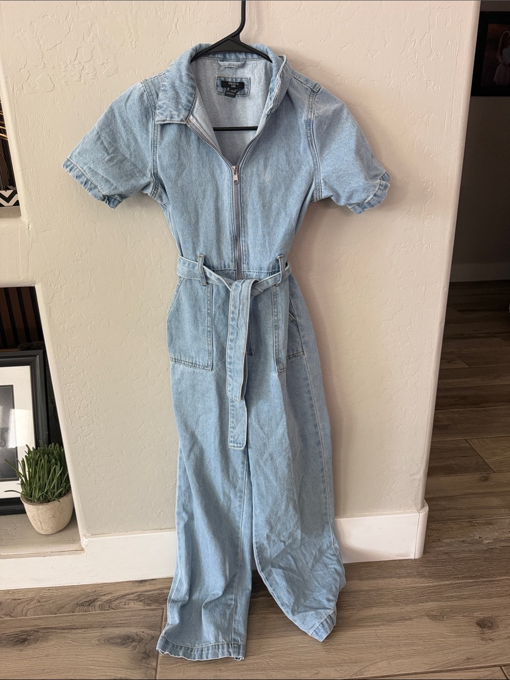 Forever 21 Light Blue Denim Zip-Front Maxi Dress with Belt